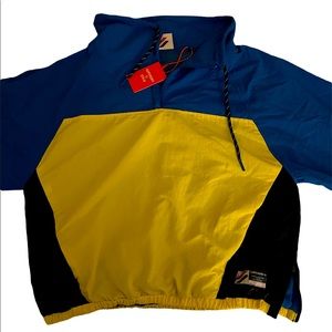 *OBO* SUPERDRY RETRO Cropped Spliced Women’s Windbreaker Jacket Blue Yellow NWT